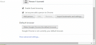 Google Chrome Show advanced settings