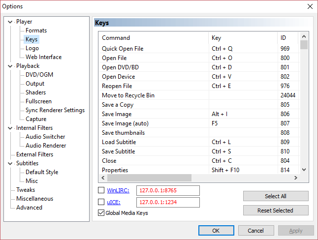 windows media player keyboard shortcuts