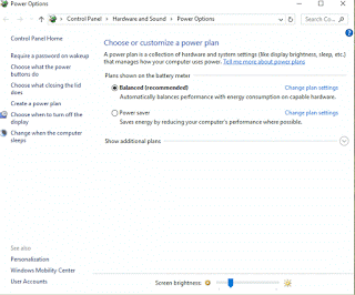 Power Options Window