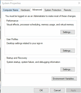 System Properties Advanced