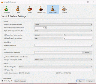 VLC input or codecs