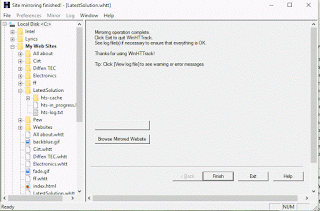 WinHTTrack Mirroring Operation Completed