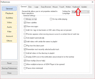 GOM Player Keyboard location