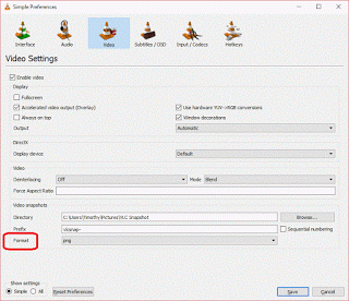 VLC Screenshot format