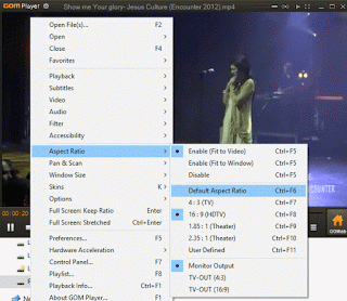 GOM Player Aspect Ratio using Right Click