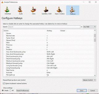 VLC Hotkeys or Keyboard shortcut
