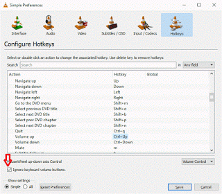 VLC Ignore keyboard volume button