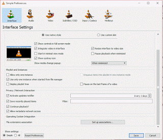 VLC simple preferences