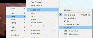 bomi aspect ratio using right click