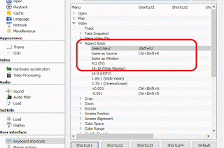 bomi set keyboard shortcut for aspect ratio