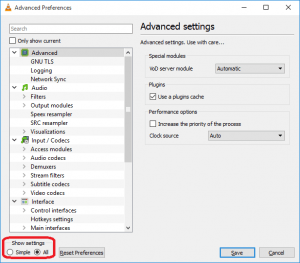 VLC advanced Settings