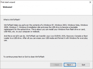 WinToFlash Welcome Screen