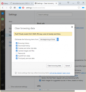 Opera Clear Browsing Data