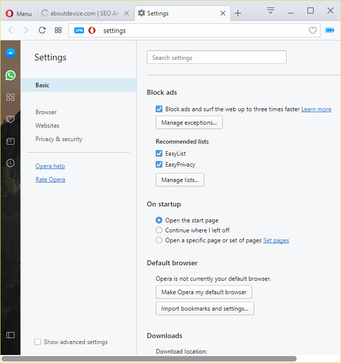 opera browser has engine go with