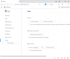 UC Browser Other Settings