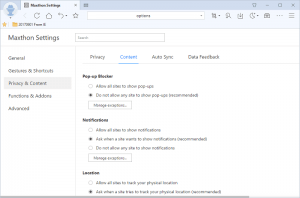 Maxthon Privacy Settings