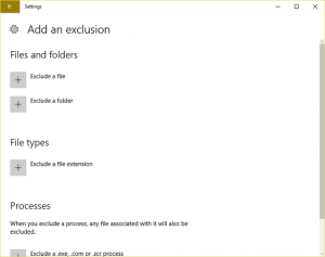 Windows Defender Add Exclusion Settings