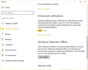 Windows Defender Notifications