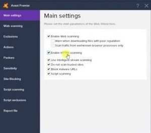 Avast Enable HTTPS scanning