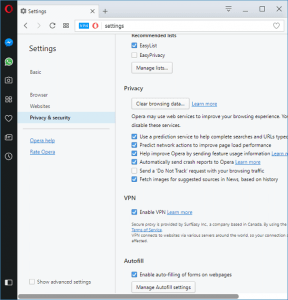 Opera VPN Settings
