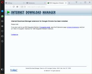 IDM installed on Opera Browser
