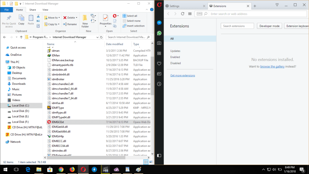 Split Screen IDM Folder and Opera Browser