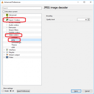 VLC JPEG quality level Change