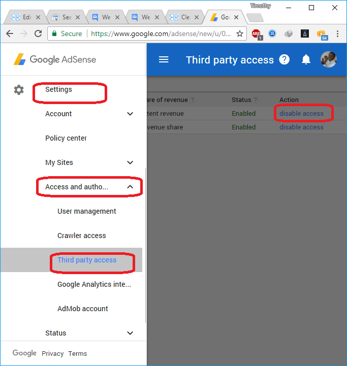 Disable Access on Adsense