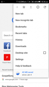 Google Chrome For Android Menu