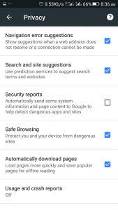 Google Chrome Android Privacy Settings