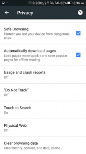 Google Chrome Android Privacy Settings Scrolled Down