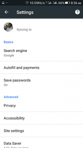 Google Chrome Android Settings