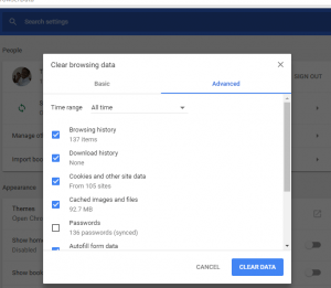 Google Chrome Clear Browsing Data