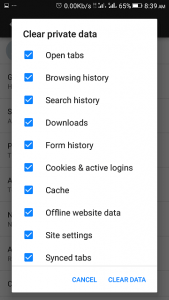 Mozilla Firefox Android Clear Private Data