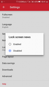 Opera Mini Android Lock News Settings