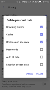 Samsung Internet Browser Android Delete Personal Data