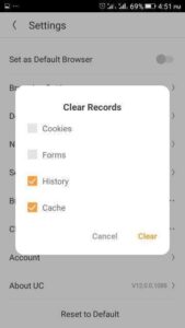 UC Browser Android Clear Records