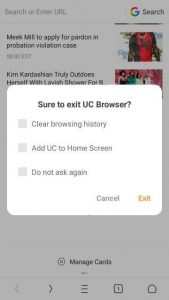 UC Browser Android On Exit