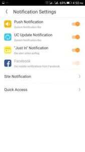 UC Browser Android Notifications Settings