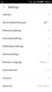 UC Browser Android Settings