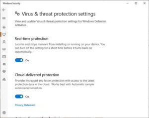 Windows Defender Virus & Threat Settings