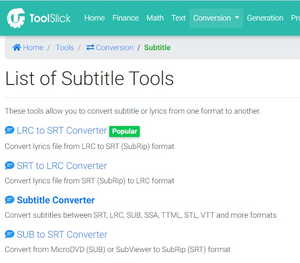 Toolslick Subtitle Conversion Tool