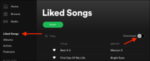 Open Liked Songs section and toggle the download switch