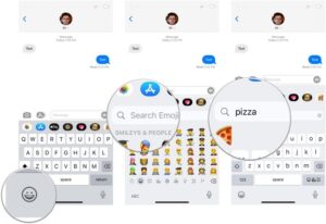 Tap the emoji key > tap search field > search for emoji