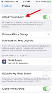 Activate iCloud Photo Library