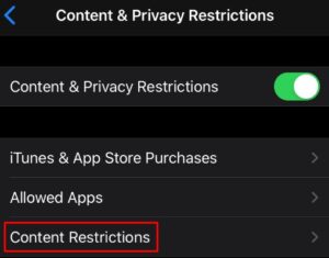 Navigate to Content Restrictions
