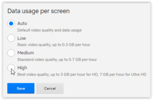 Set Data Usage Per Screen to High