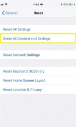 Tap Erase All Contents and Settings; Source: alphr.com
