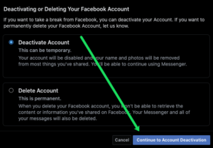 Click Continue to Account Deactivation; Source: alphr.com