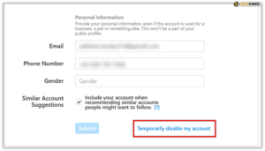 Click Temporarily Disable your Account; Source: alphr.com